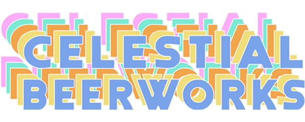 Stacked, multicolored text reads "Celestial Beerworks" in an overlapping, bold, geometric font.